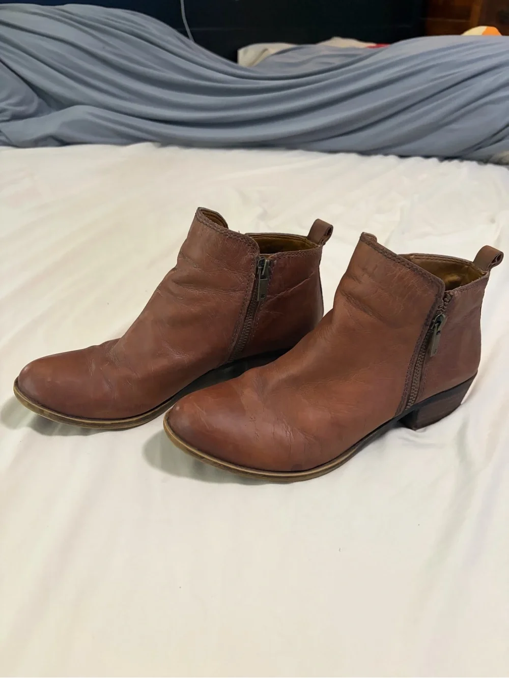 Lucky Brand Tan Leather Side-Zip Ankle Booties
